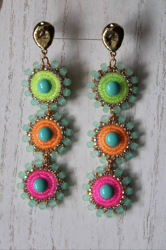FAT SS 25' - HOT NEON SUMMER - 3-TIER BEADED EARRINGS