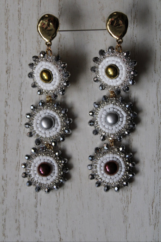 FAT SS 25' - GOOD MEDICINE - WHITE - 3-TIER BEADED EARRINGS