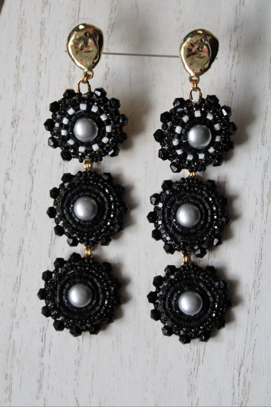 FAT SS 25' - GOOD MEDICINE - BLACK - 3-TIER BEADED EARRINGS
