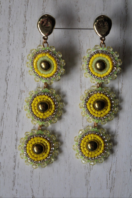 FAT SS 25' - GOOD MEDICINE - YELLOW - 3-TIER BEADED EARRINGS